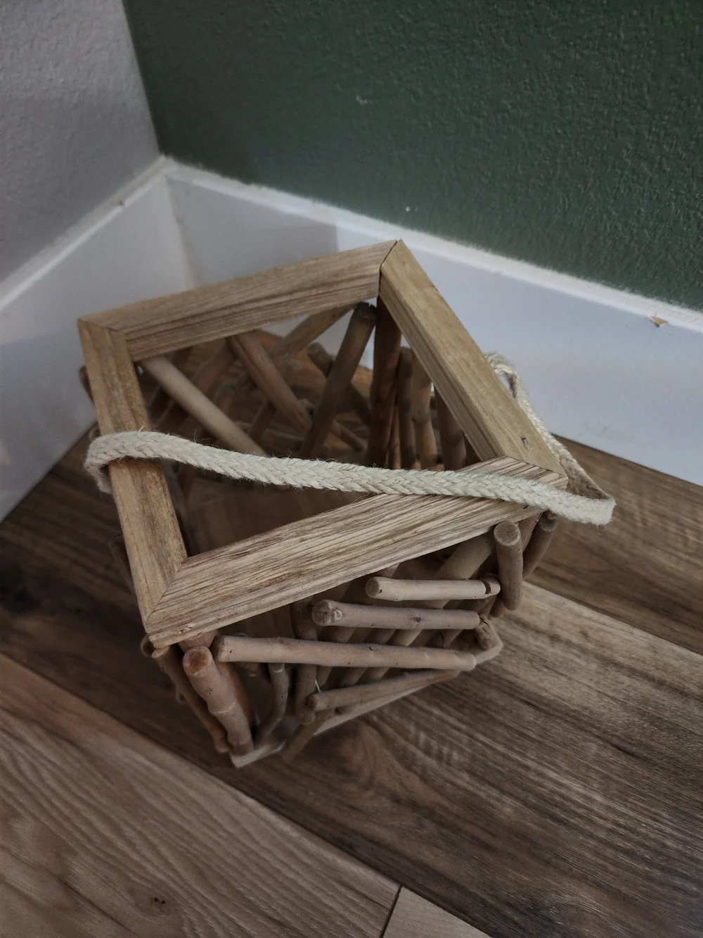 Rustic Natural Wood Lantern with Rope Handle - Home Accents